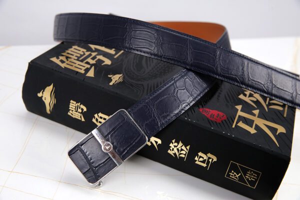 Nile crocodile leather belly automatic buckle oiled edge bronzing business casual belt belt -Black | Blue | Coffee PDD-008