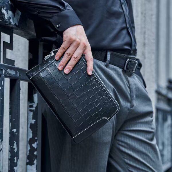 Black Crocodile Leather Handheld Clutch