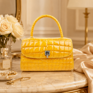 High-Gloss Raised-Scale Crocodile Leather Handbag