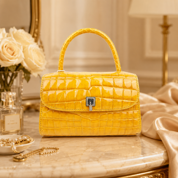 High-Gloss Raised-Scale Crocodile Leather Handbag