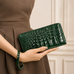 Dark Green Crocodile Leather Evening Bag