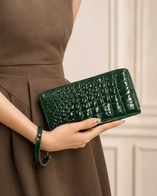Dark Green Crocodile Leather Evening Bag