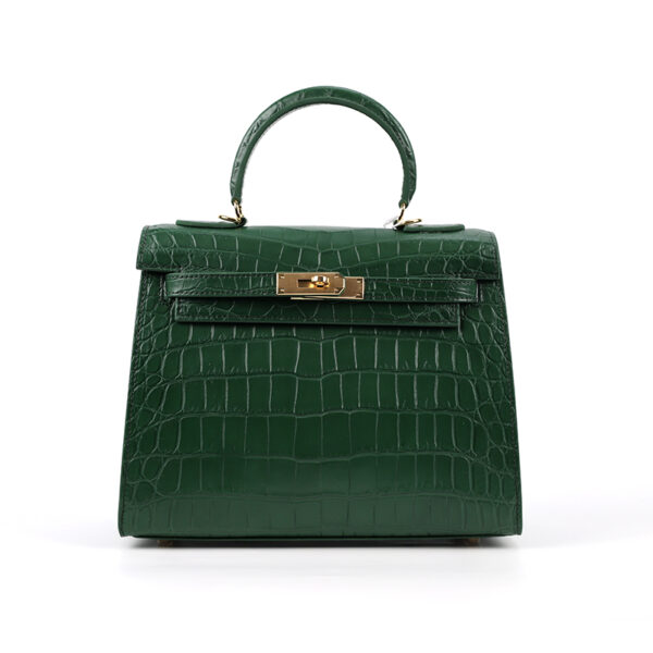 Emerald Nile Crocodile Belly Leather Kelly-Style Top Handle Bag