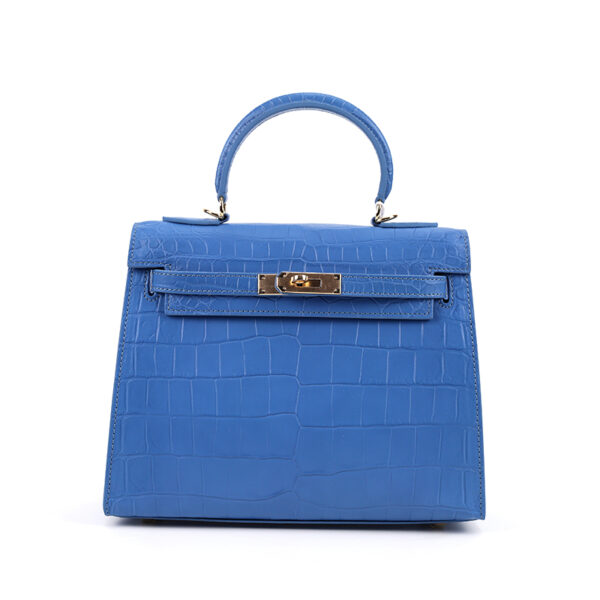DJNB-014B Royal Blue Nile Crocodile Belly Leather Kelly-Style Top Handle Bag